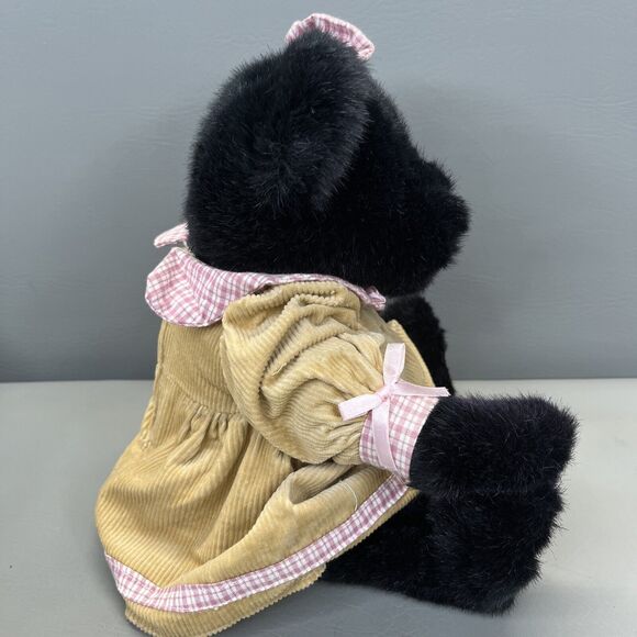 SKM Enterprises Black Teddy Bear Beige Corduroy Dress Plush Stuffed Toy Vintage - Picture 9 of 14